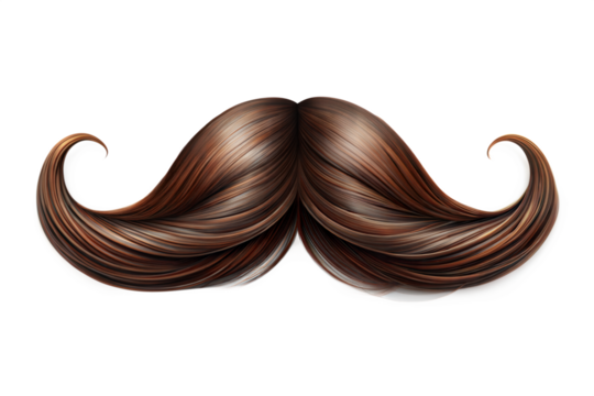 Realistic Brown Mustache Illustration isolated on Transparent Background. Classic Brown Mustache. Curved Facial Hair Design.