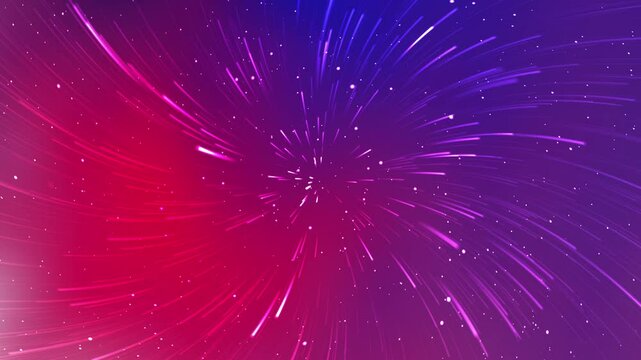 Abstract burst illustration presents pink rays and light streaks with blue and red colors in a colorful background