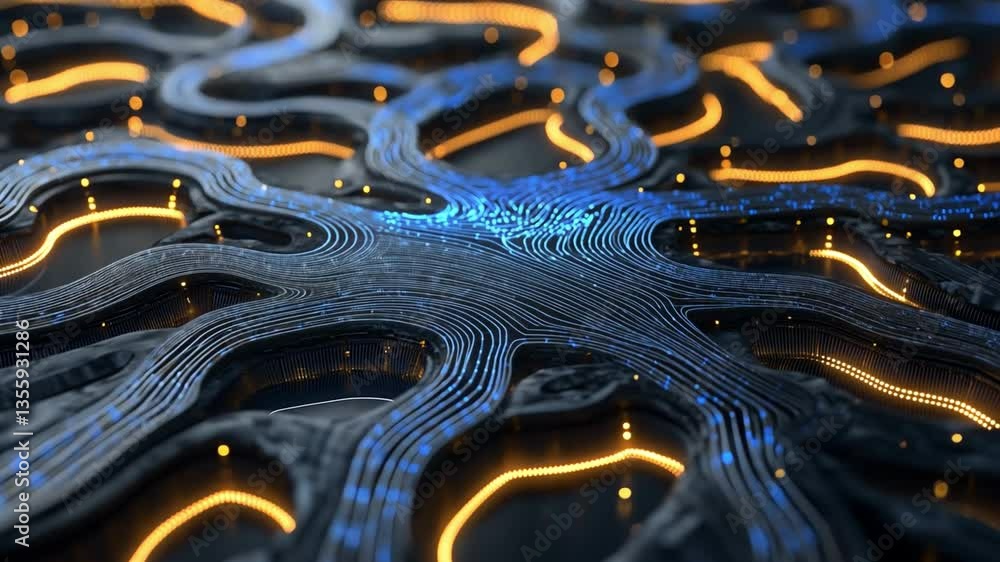 Poster digital network: a mesmerizing visual of a complex digital network, its intricate pathways illuminat