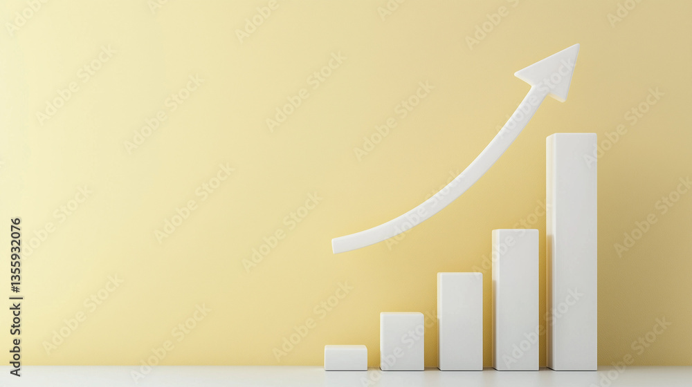 Poster progress and growth: an ascending bar graph with a soaring arrow, symbolizing financial progress, ma
