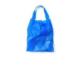 Wrinkled Blue Plastic Shopping Bag on White Background
