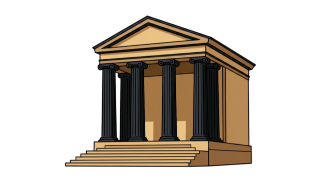 Isolated Cartoon-Style Ancient Greek Temple with Columns and Stairs