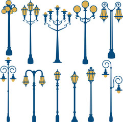 vector set of street lamp set
