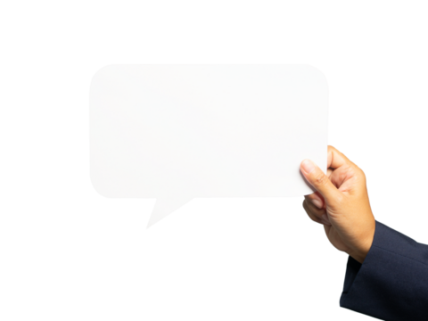 Close-up of a professional hand holding an empty speech bubble. - Powered by Adobe
