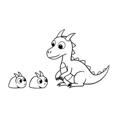 Baby Dragon Finding Its Family – Line Art, Fantasy Clipart, Mythical Creature Illustration