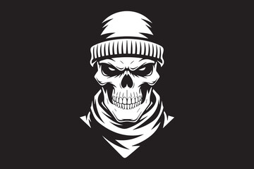 skull beanie Black and White Vector