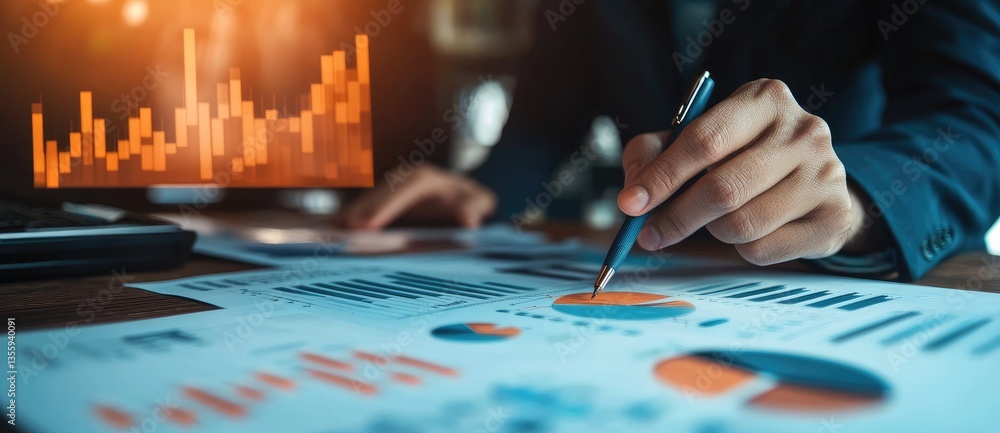 Poster company tactics oversight concepts. business professional analyzing data charts and graphs on a tabl