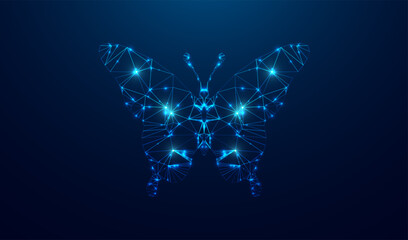 Abstract butterfly in a futuristic polygonal style on a blue background. Graphic concept for your design.