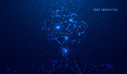 Abstract polygonal tree innovation. Glittering star dust lights. Polygonal futuristic style. Graphic concept for your design