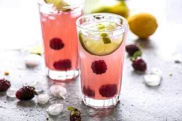 Blackberry and lime refreshing summer cocktail with lemonade