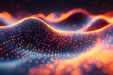 Abstract digital art featuring glowing dots and wave-like patterns. Ideal for tech backgrounds or website visuals. Adds a modern and dynamic look.