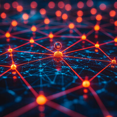 Abstract network visualization. Futuristic design concept. Could represent data flow or a connected system. Ideal for tech presentations or website backgrounds.