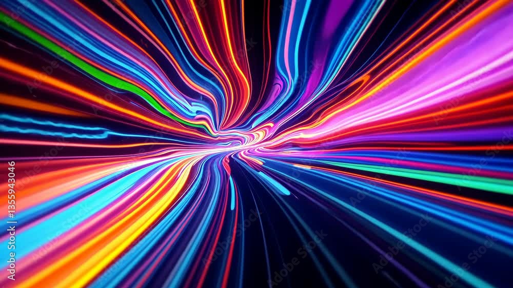 Poster dynamic neon light trails in motion creating vivid spiral patterns