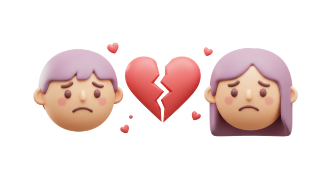 Isolated Broken Heart Between Two Cartoon Faces - Powered by Adobe