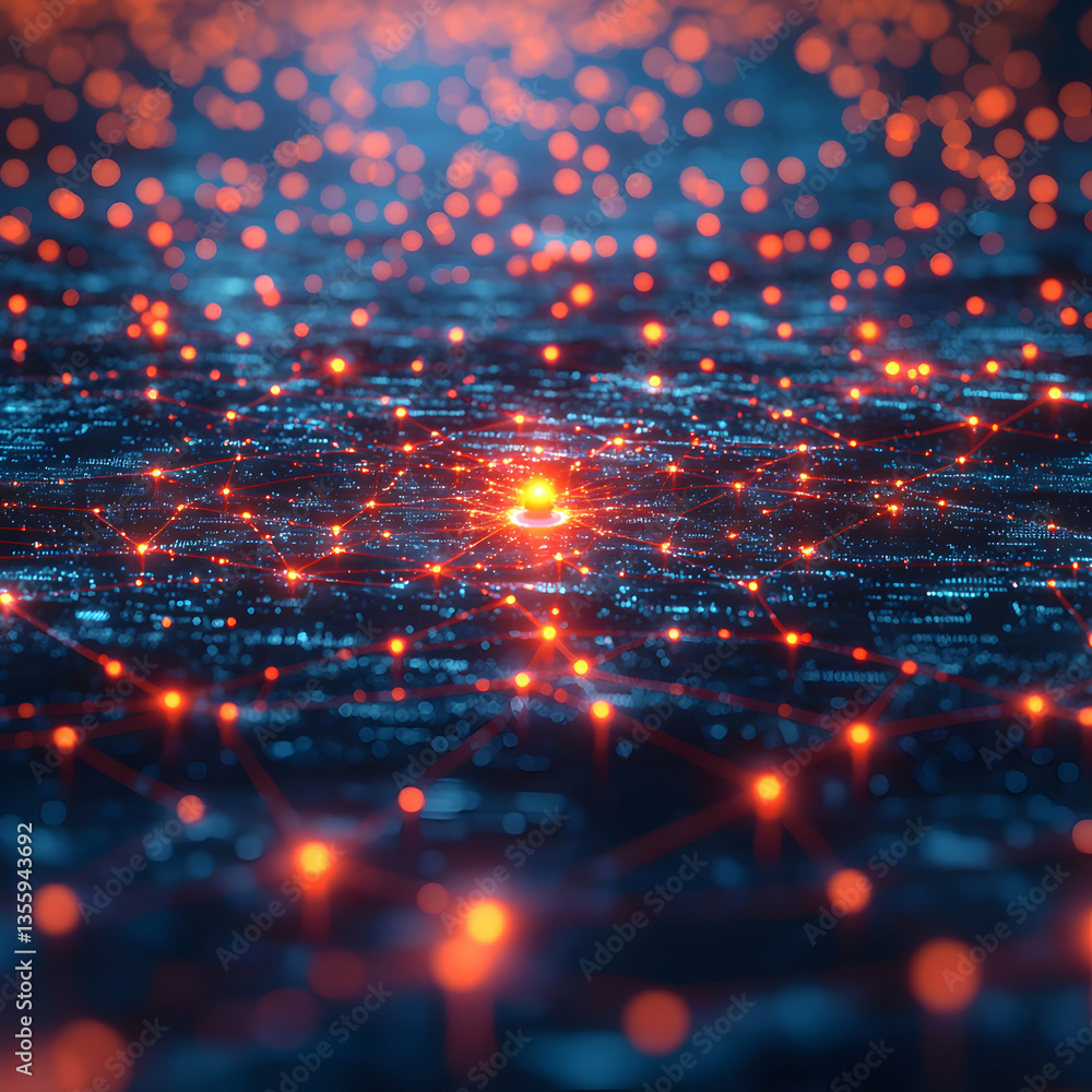 Poster a digital network with glowing nodes and connections suggesting data flow and interconnectedness. id