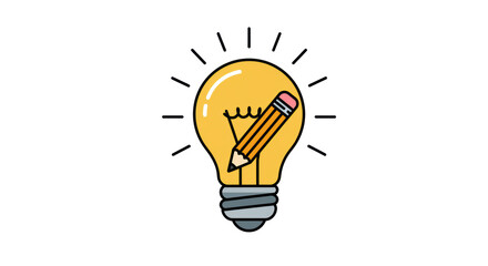 Isolated Lightbulb with Pencil Inside, Symbolizing Idea Generation