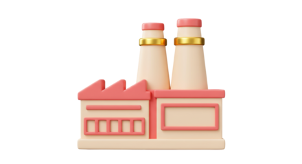 Isolated Pastel Factory Building with Chimneys