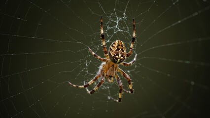A close-up of a spider on its intricately woven web.