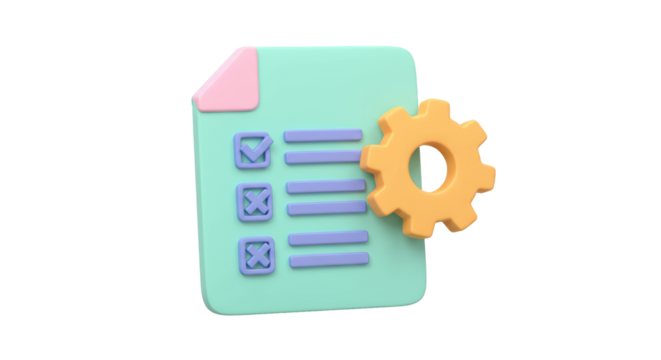 Isolated Checklist Document with Gear Icon
