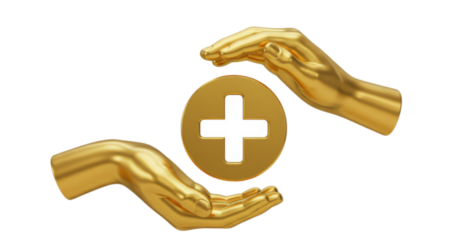 Isolated Golden Hands Holding a Plus Sign