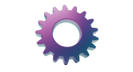 Isolated 3D Gear with Reflective Surface and Purple Tones