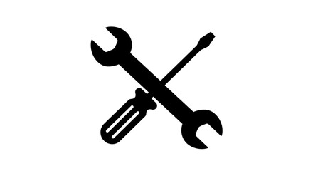 Isolated Crossed Wrench and Screwdriver Silhouette