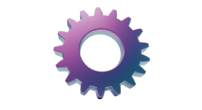Isolated 3D Gear with Reflective Surface and Purple Tones