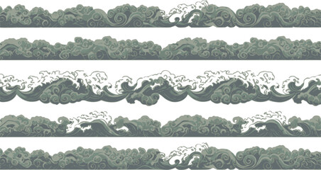 Obraz premium asian wave border. cloud pattern tile. water sea waves vector set