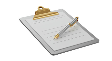 Isolated Clipboard with Paper and Pen on a White Background