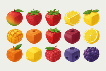 Cube-Shaped and Realistic Fruits Collection in Vector Art