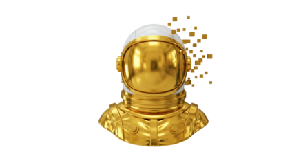 Isolated Golden Astronaut Helmet with Pixelated Effect