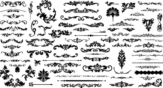 Set of mega collection vintage decorative elements border. Natural retro decoration vector element. isolated on white.
