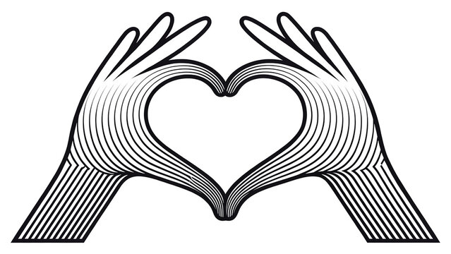 Abstract Line Art Hands Forming Heart Shape Black and White Minimalist Design