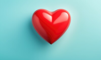 Glossy red heart on blue background: love and romance symbol