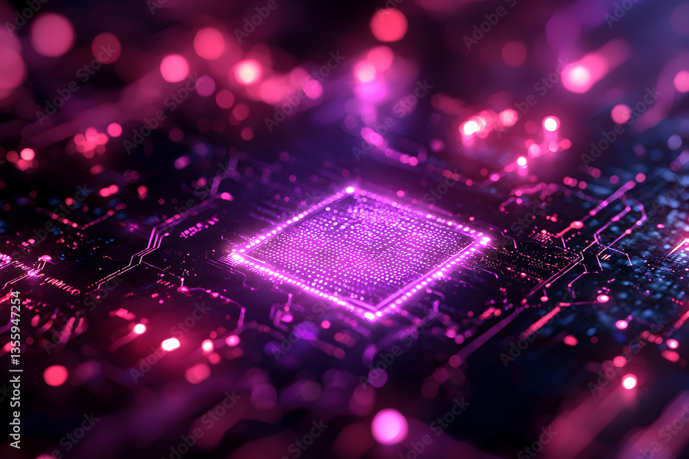 Aufkleber a vibrant close-up of a circuit board glowing in pink and purple. great for tech concepts or futuris
