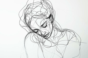 Fototapeta premium Abstract one line art drawing of a woman leaning on a man's chest, one line art smooth lines drawing