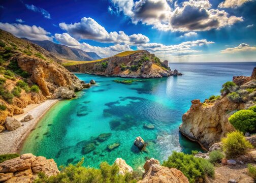 High-resolution image showcases Crete's stunning Mohlos Beach, a jewel of the Aegean.