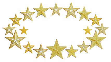 Fototapeta premium Golden Glitter Stars Oval Frame; Elegant Festive Design for Holidays, Awards, Celebrations