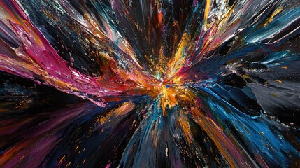 Fototapeta premium Colorful Abstract Explosion of Paint from Center in Dark Background