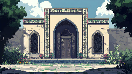 Obraz premium Pixelated Islamic Building Facade With Ornate Details