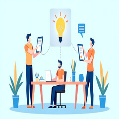 Innovative Teamwork and Brainstorming Session in a Modern Workspace, Innovative ideas, teamwork and brainstorming