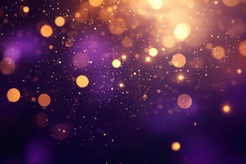 Golden Bokeh Lights Glittering on Dark Violet Background Creating Magical Mood