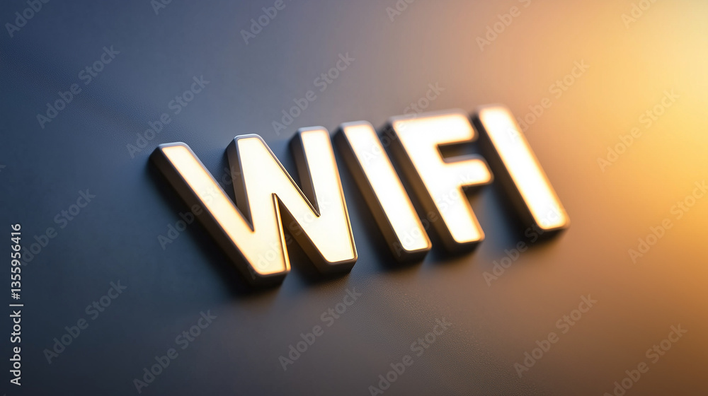 Poster golden wifi symbol shining on gradient background