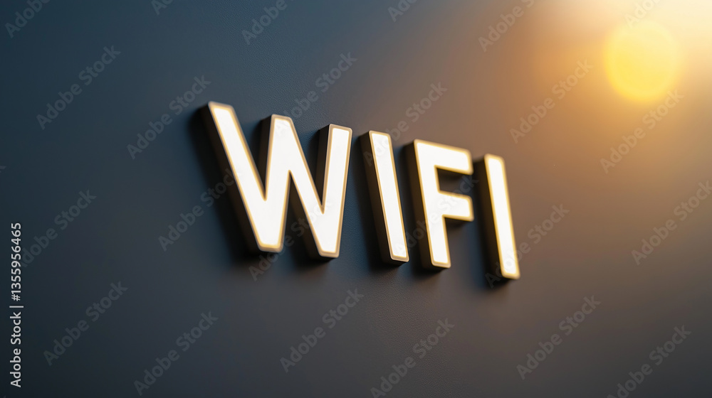 Poster wifi sign illuminating wireless network availability on wall