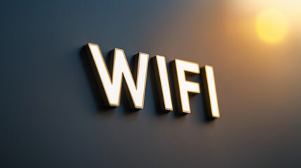 Wifi sign illuminating wireless network availability on wall