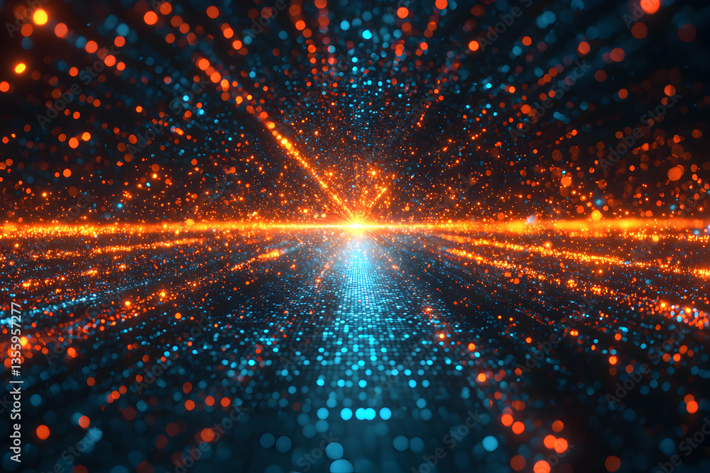 Poster abstract digital landscape with glowing particles. suitable for tech presentations or futuristic vis