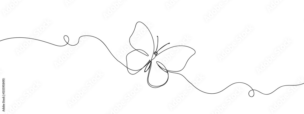 Wall mural continuous line, simple butterfly with transparent background editable stroke.