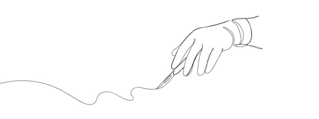 Continuous line, doctor's hand holding a scalpel with transparent background editable stroke.