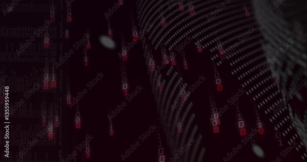 Poster animation of digital patterns and binary code forming abstract technological background