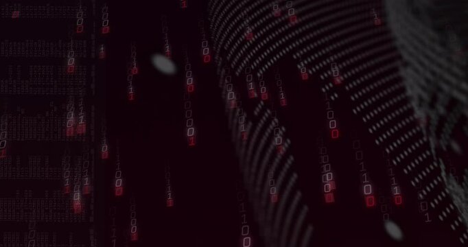 Animation of digital patterns and binary code forming abstract technological background